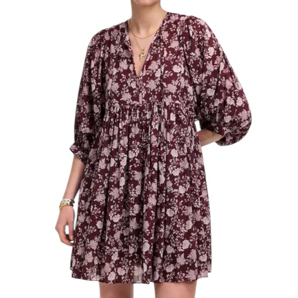 NWT Madewell Splitneck Puff Sleeve Floral Mini Dress Size XXS